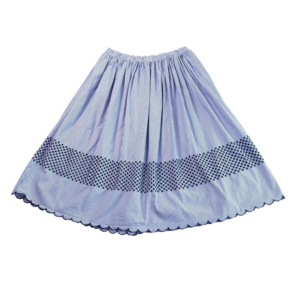 J Crew Womens Striped Embroidered Midi Skirt Sz L Blue White Coastal Cottage - Picture 4 of 8